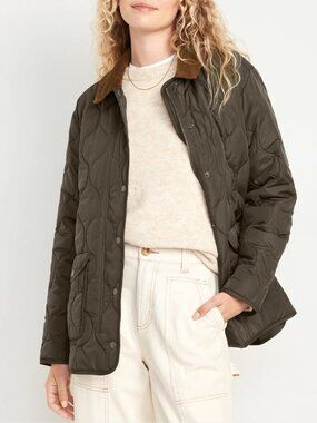 Old Navy Quilted Barn Chore Jacket Olive Brown XL utility coat